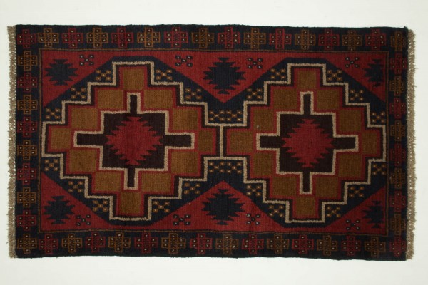 Afghan Belutsch 125x80 Handgeknüpft Teppich 80x130 Rot Geometrisch Muster Kurzflor