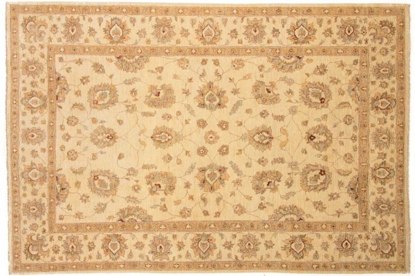 Afghan Chobi Ziegler 304x206 Handgeknüpft Teppich 210x300 Beige Orientalisch Kurzflor