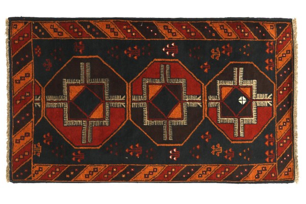 Afghan Belutsch 130x80 Handgeknüpft Teppich 80x130 Rot Geometrisch Muster Kurzflor