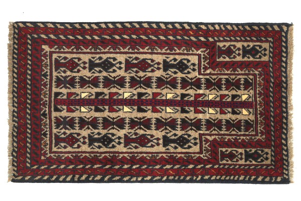 Afghan Belutsch 130x80 Handgeknüpft Teppich 80x130 Rot Geometrisch Muster Kurzflor