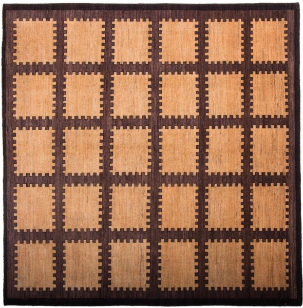 Afghan Modern Chobi Ziegler 203x210 Handgeknüpft Teppich 210x200 Quadratisch Beige