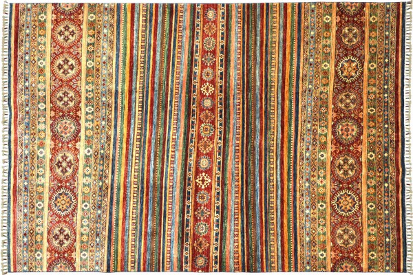 Afghan Khorjin Shaal 279x211 Handgeknüpft Orientteppich 210x280 Bunt Streifen Wolle