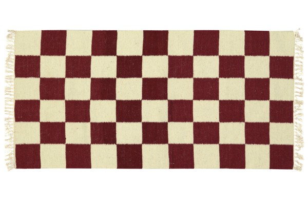 Kelim 160x90 Handgewebt Teppich 90x160 Rot Kariert Handarbeit Orient Zimmer