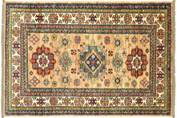 Afghan Kazak Fein 156x95 Handgeknüpft Orientteppich 100x160 Braun Umrandung Wolle