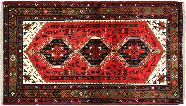 Perser Hamadan Vogel 155x100 Handgeknüpft Orientteppich 100x160 Rot Medaillon Wolle