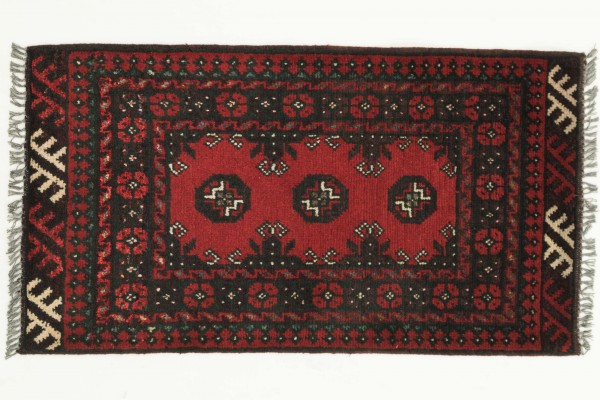 Afghan Andkhoi Aqcha 100x50 Handgeknüpft Teppich 50x100 Rot Geometrisch Muster Kurzflor