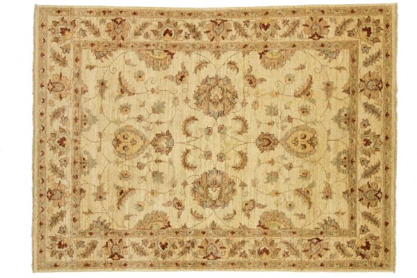 Afghan Chobi Ziegler 197x143 Handgeknüpft Teppich 140x200 Beige Blumenmuster Kurzflor