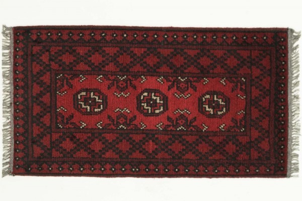 Afghan Andkhoi Aqcha 100x50 Handgeknüpft Teppich 50x100 Rot Geometrisch Muster Kurzflor