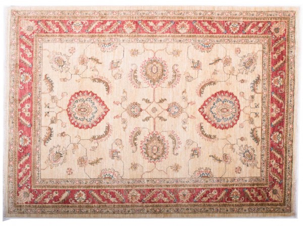 Afghan Chobi Ziegler Fein 169x125 Handgeknüpft Teppich 130x170 Beige Blumenmuster