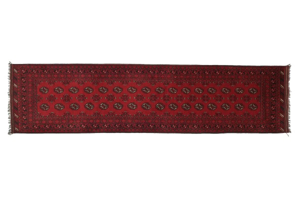 Afghan Aqcha 294x83 Handgeknüpft Teppich 80x290 Läufer Rot Geometrisch Kurzflor Orient