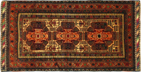 Afghan Belutsch Baluch 192x110 Handgeknüpft Orientteppich 110x190 Beige Geometrisch