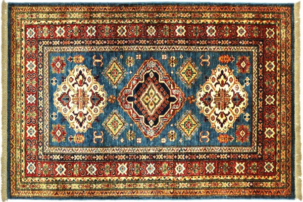 Afghan Kazak Fein 168x100 Handgeknüpft Orientteppich 100x170 Blau Umrandung Wolle