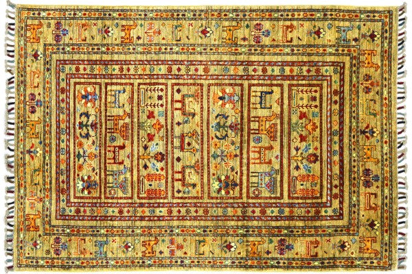 Afghan Ziegler Khorjin Tiere 154x102 Handgeknüpft Orientteppich 100x150 Braun Umrandung