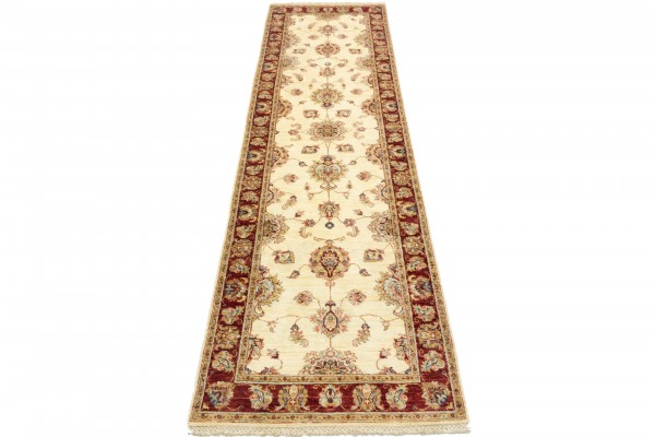 Afghan Chobi Ziegler 294x85 Handgeknüpft Teppich 90x290 Läufer Beige Blumenmuster