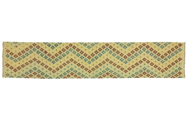 Afghan Maimana Kelim Bunt 400x87 Handgewebt Teppich 90x400 Läufer Bunt Geometrisch