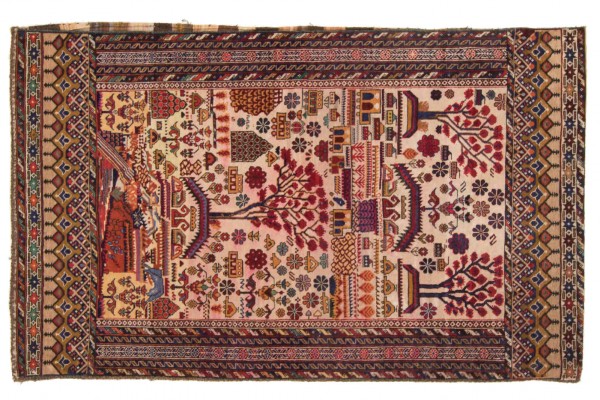 Afghan Toschak 168x106 Handgeknüpft Teppich 110x170 Beige Blumenmuster Kurzflor Orient