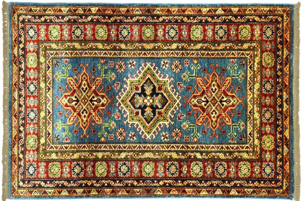 Afghan Kazak Fein 149x98 Handgeknüpft Orientteppich 100x150 Blau Umrandung Wolle