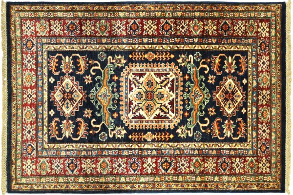Afghan Kazak Fein 158x98 Handgeknüpft Orientteppich 100x160 Blau Umrandung Wolle