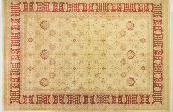 Afghan Chobi Ziegler 519x369 Handgeknüpft Teppich 370x520 Beige Blumenmuster Kurzflor