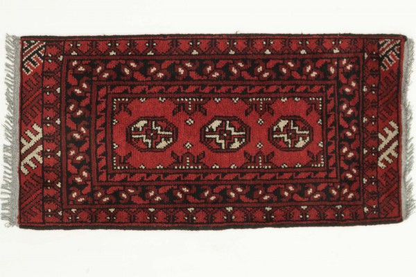 Afghan Andkhoi Aqcha 100x50 Handgeknüpft Teppich 50x100 Rot Geometrisch Muster Kurzflor