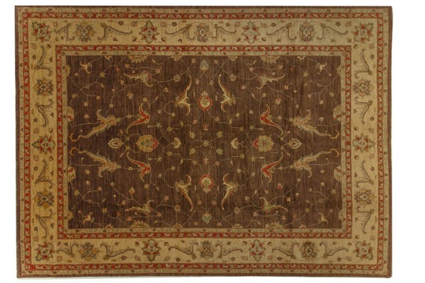Afghan Chobi Ziegler 416x307 Handgeknüpft Teppich 310x420 Braun Orientalisch Kurzflor