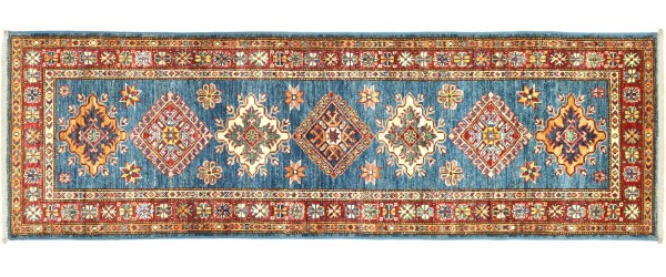 Afghan Kazak Fein 182x64 Handgeknüpft Orientteppich 60x180 Läufer Blau Geometrisch