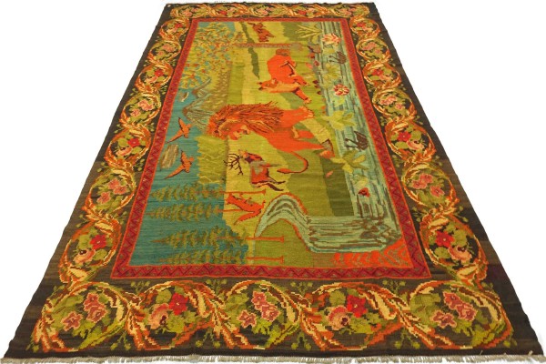 Moldawien Kelim Löwe 350x235 Handgewebt Teppich 240x350 Bunt Tiermotive Orient Wolle