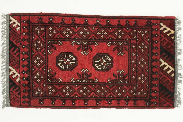 Afghan Andkhoi Aqcha 100x50 Handgeknüpft Teppich 50x100 Rot Geometrisch Muster Kurzflor