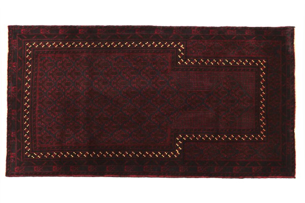 Afghan Belutsch Fein 130x80 Handgeknüpft Teppich 80x130 Rot Geometrisch Muster Kurzflor