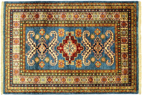 Afghan Kazak Fein 157x100 Handgeknüpft Orientteppich 100x160 Blau Umrandung Wolle