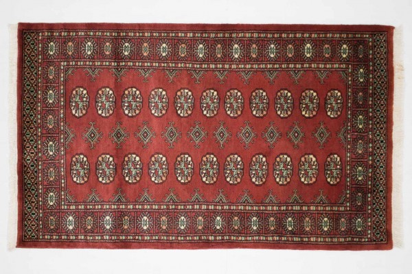 Pakistan Buchara 157x94 Handgeknüpft Teppich 90x160 Rot Geometrisch Muster Kurzflor