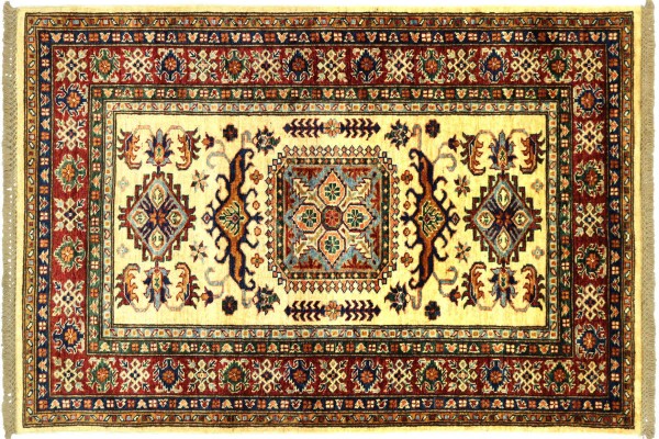 Afghan Kazak Fein 154x96 Handgeknüpft Orientteppich 100x150 Beige Umrandung Wolle
