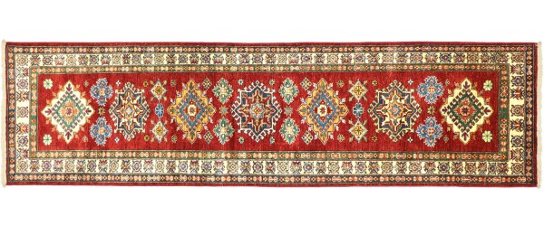 Afghan Kazak Fein 285x78 Handgeknüpft Orientteppich 80x290 Läufer Rot Blumenmuster