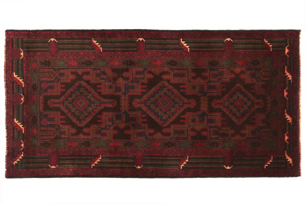 Afghan Belutsch Fein 130x80 Handgeknüpft Teppich 80x130 Rot Geometrisch Muster Kurzflor