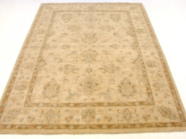 Afghan Chobi Ziegler 232x173 Handgeknüpft Teppich 170x230 Beige Blumenmuster Kurzflor