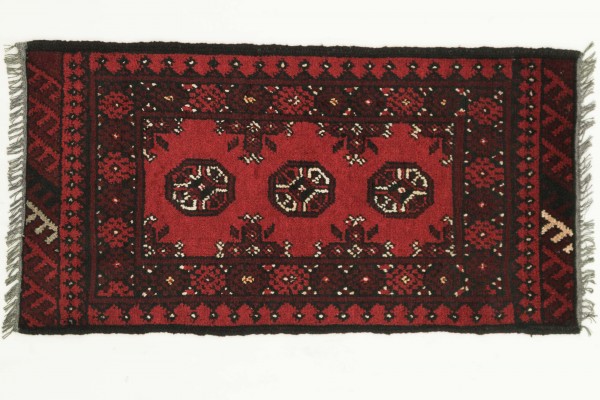 Afghan Andkhoi Aqcha 100x50 Handgeknüpft Teppich 50x100 Rot Geometrisch Muster Kurzflor