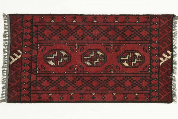 Afghan Andkhoi Aqcha 100x50 Handgeknüpft Teppich 50x100 Rot Geometrisch Muster Kurzflor