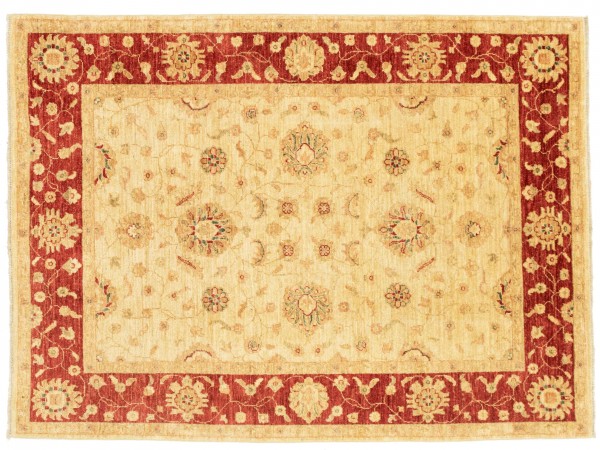 Afghan Chobi Ziegler 198x149 Handgeknüpft Teppich 150x200 Beige Blumenmuster Kurzflor
