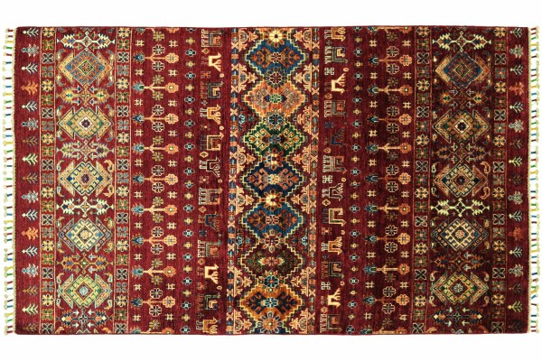 Afghan Khorjin Shaal 186x122 Handgeknüpft Orientteppich 120x190 Rot Floral Wolle