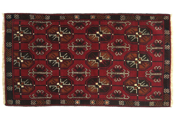 Afghan Belutsch 130x80 Handgeknüpft Teppich 80x130 Rot Geometrisch Muster Kurzflor
