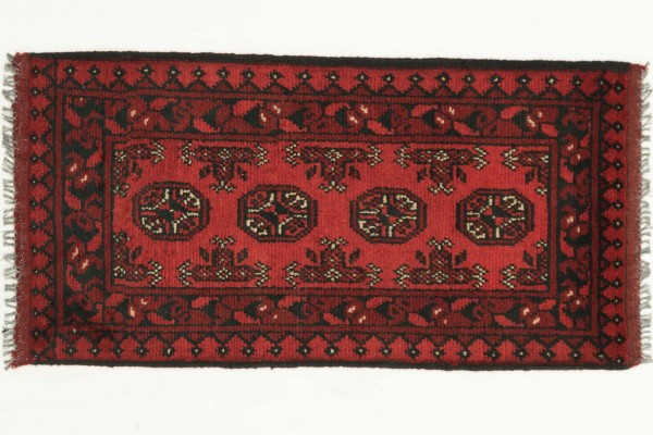 Afghan Andkhoi Aqcha 100x50 Handgeknüpft Teppich 50x100 Rot Geometrisch Muster Kurzflor