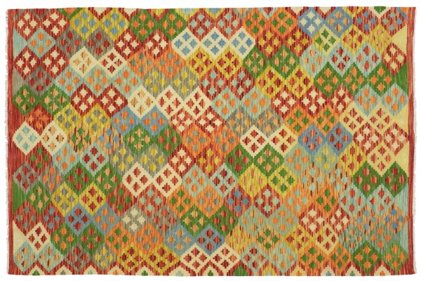 Afghan Maimana Kelim Bunt 198x152 Handgewebt Teppich 150x200 Bunt Geometrisch Orient
