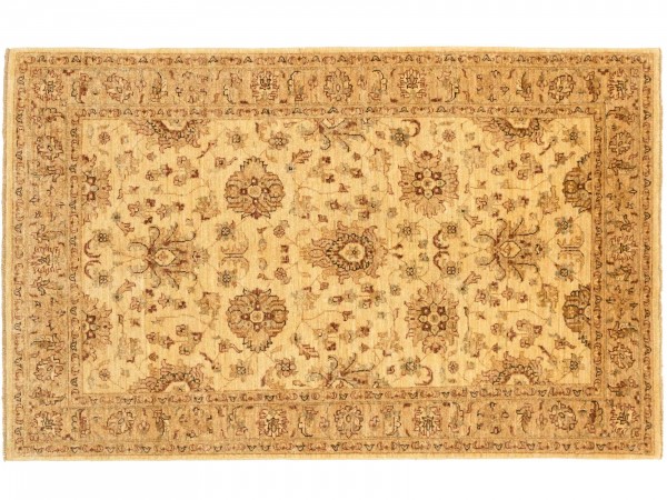 Afghan Chobi Ziegler 197x123 Handgeknüpft Teppich 120x200 Beige Blumenmuster Kurzflor