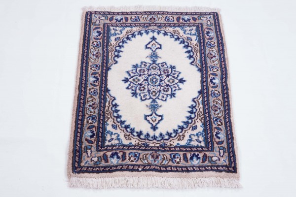 Perser Nain 80x60 Handgeknüpft Teppich 60x80 Weiß Orientalisch Kurzflor Orient Rug