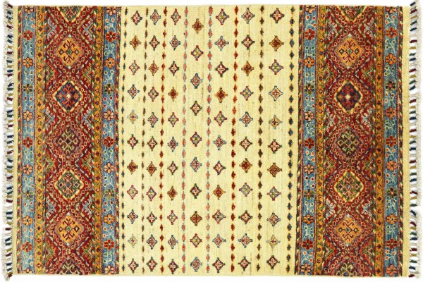 Afghan Ziegler Khorjin 151x98 Handgeknüpft Orientteppich 100x150 Beige Wolle Kurzflor