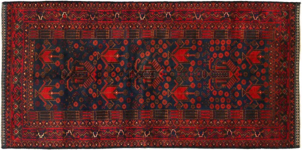 Afghan Belutsch Baluch 200x110 Handgeknüpft Orientteppich 110x200 Rot Durchgemustert