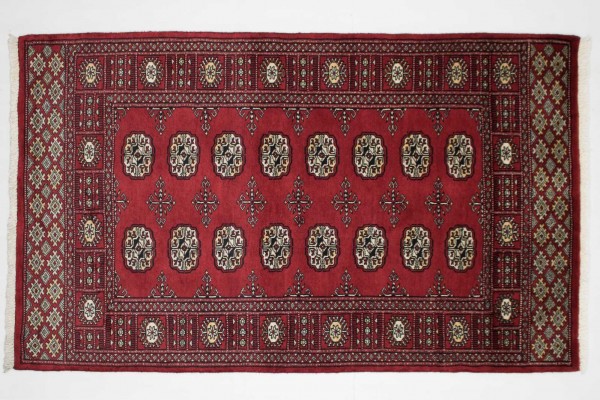 Pakistan Silk Touch 155x93 Handgeknüpft Teppich 90x160 Rot Geometrisch Muster Kurzflor