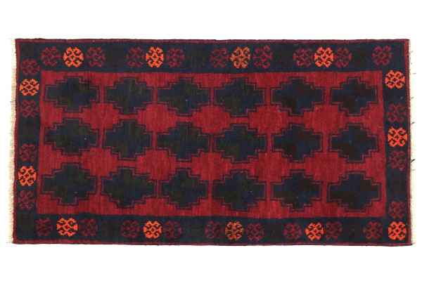 Afghan Belutsch 130x80 Handgeknüpft Teppich 80x130 Rot Geometrisch Muster Kurzflor