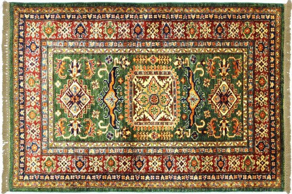 Afghan Kazak Fein 156x103 Handgeknüpft Orientteppich 100x160 Grün Umrandung Wolle