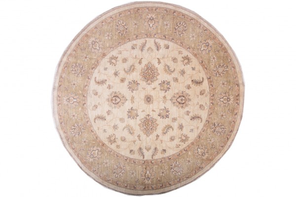 Afghan Chobi Ziegler Rund 200x197 Handgeknüpft Teppich 200x200 Quadratisch Beige